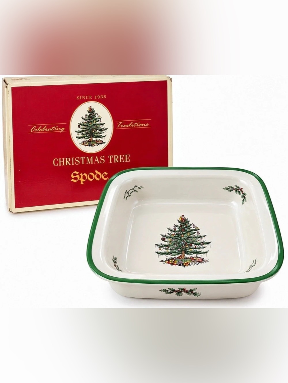 Keyword resale title:
Spode Christmas Tree 10” Square Rim Baking Dish England